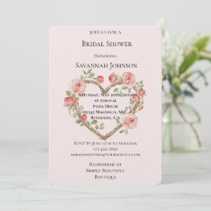 Invitación Rubor Romántico Red Rose Floral Heart Bridal Showe