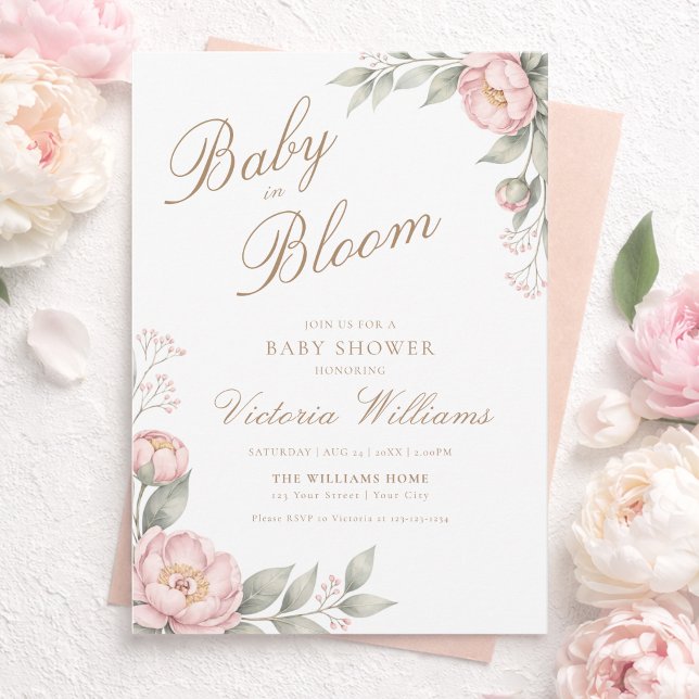 Invitación Rubor Rosa Bebé en Flor Baby Shower  (Subido por el creador)