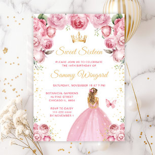 Invitación Rubor Rosa Cabello Rubio Princesa Dulces Dieciséis