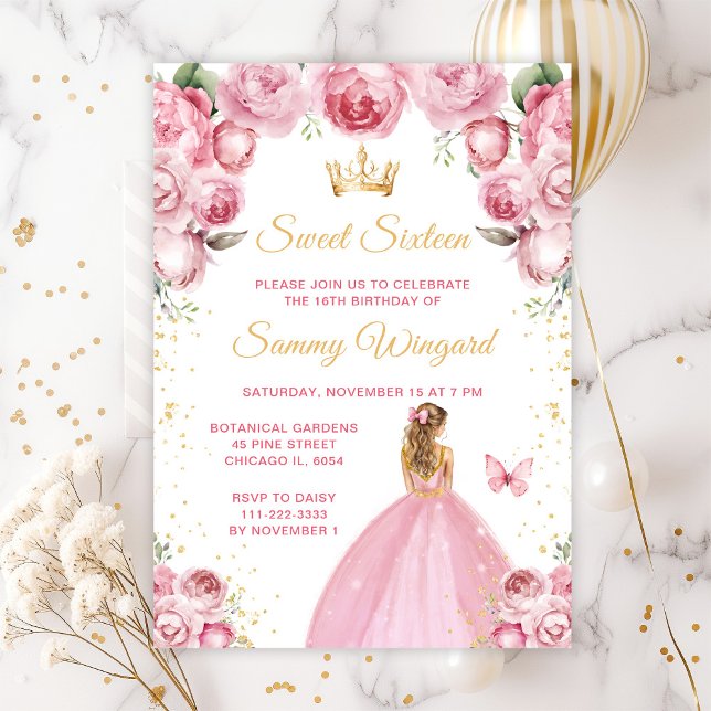 Invitación Rubor Rosa Cabello Rubio Princesa Dulces Dieciséis (Subido por el creador)
