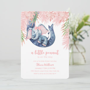 Invitación Rubor Rosa Cacahuete Pequeño Elefante Bebe Baño de