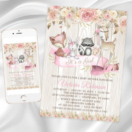 Invitación Rubor Rosa Chica Forest Woodland Animal Baby Showe
