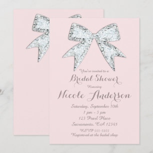 Invitación Rubor Rosa Diamante Brillo Arco Glam Despedida de 
