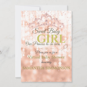 Invitación Rubor Rosa Diamante Oro Rosado Letra Baby Shower