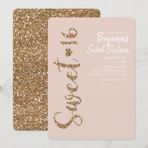 Invitación Rubor Rosa Dorado Brillante Fiesta Sweet 16 Diecis