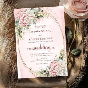 Invitación Rubor Rosa Dorado Chic Floral Eucalipto Boda