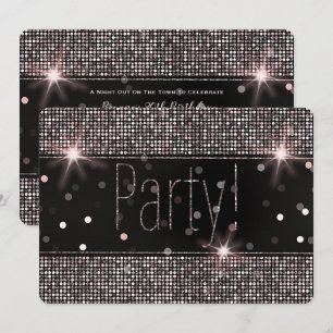 Invitación Rubor Rosa Dorado Plateado Brillo Destello Fiesta