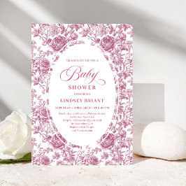 Invitación Rubor Rosa Dorado Toile Rosas Floral Baby Shower