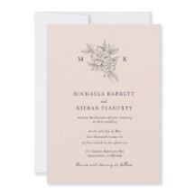 Rubor Rosa Elegante Monograma Botánico Boda