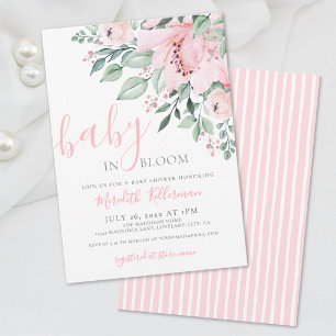 Invitación Rubor Rosa Floral Bebé en Flor Chica Ducha