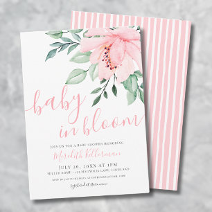 Invitación Rubor Rosa Floral de Niña Bebé en Flor Ducha