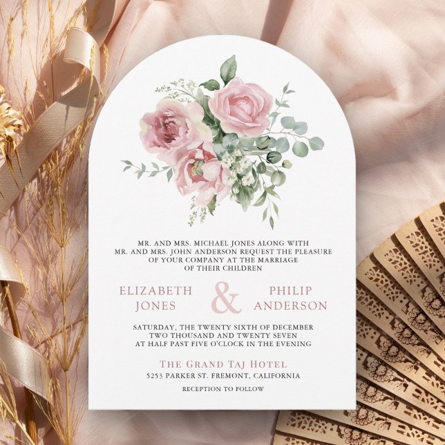 Invitación Rubor Rosa Floral Eucalipto Código QR Foto Boda (Subido por el creador)