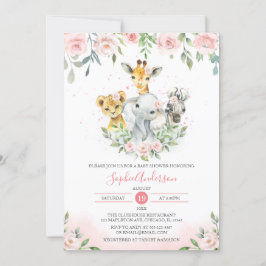Invitación Rubor rosa Floral Jungla Animal Safari Baby Shower
