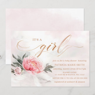 Invitación Rubor Rosa Gold es un Chica Floral Baby Shower