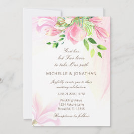 Invitación Rubor rosa Magnolias Boda cristiana floral