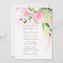 Invitación Rubor rosa Magnolias Boda cristiana floral