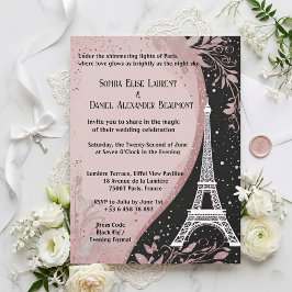 Invitación Rubor Rosa Noche Parisina Plateado Boda Romántica