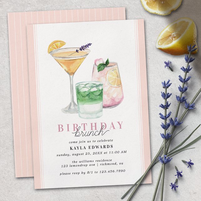 Invitación Rubor rosa pastel | Girly Cocktail Birthday Brunch (Subido por el creador)