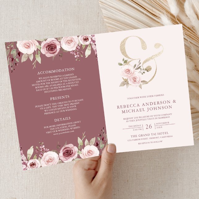 Invitación Rubor Rosa Polvoriento Floral Ampersand Código QR  (Subido por el creador)