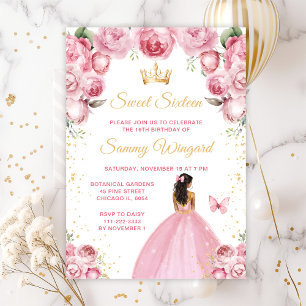 Invitación Rubor Rosa Princesa De Piel Oscura Cumple Dieciséi