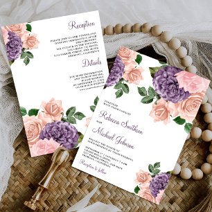 Invitación Rubor Rosa Púrpura Floral Todo en Uno Boda