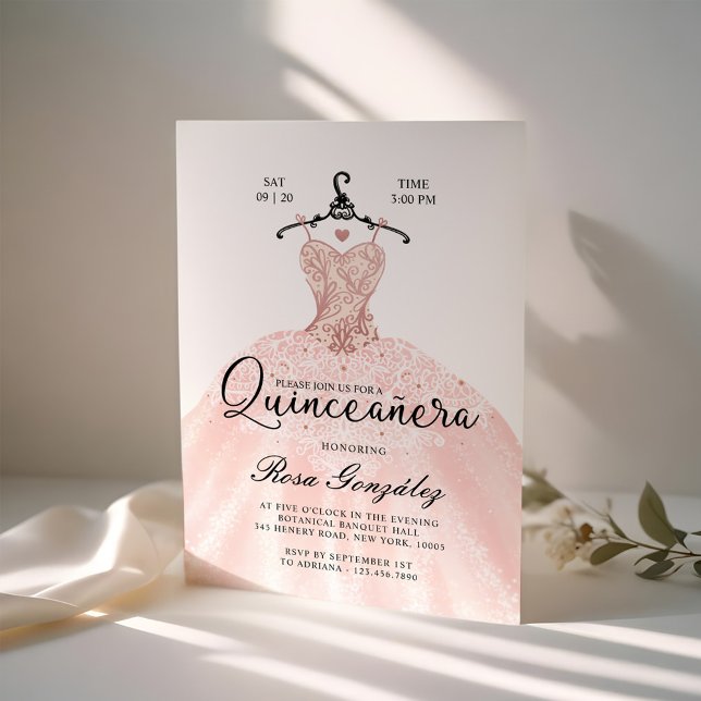 Invitación Rubor Rosa Quinceañera Roya Gown White (Blush Pink Quinceañera Roya Gown White Invitation)
