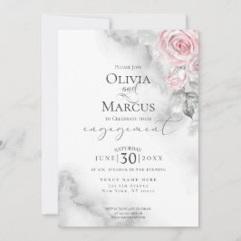 Invitación Rubor Rosa Rosa Bouquet Pewter Watercolor