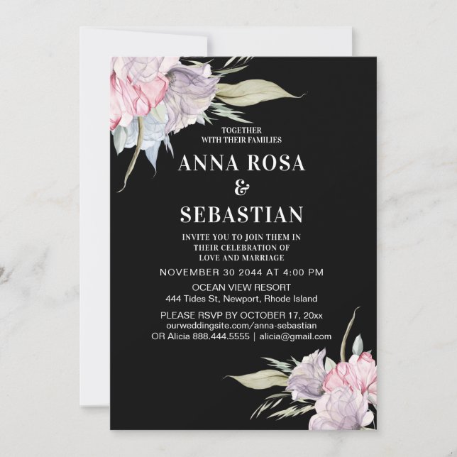 Invitación *~* Rubor Rosa - Rosa floral AR15 Boda RSVP (Anverso)