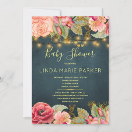 Invitación Rubor rosa rosa luces de oro de la marina ducha be