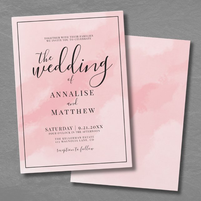 Invitación Rubor Rosa Simple Boda Acuarela (Chic Simple Elegant Watercolor Blush Pink Wedding Invitation)