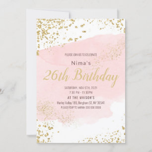 Invitación Rubor rosa trazo de acuarela brillo dorado