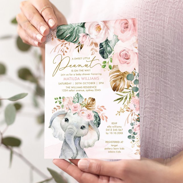 Invitación Rubor Rosa Tropical Greeneration Elephant Baby Gir (Subido por el creador)