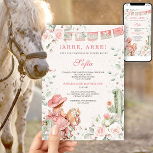 Invitación Rubor Rosa Vaquerita Primer Rodeo Cumpleaños Niña