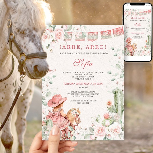 Invitación Rubor Rosa Vaquerita Primer Rodeo Cumpleaños Niña (Subido por el creador)