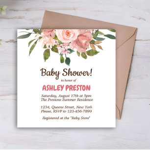 Invitación Rubor Rosa Watercolor Floral Baby Shower