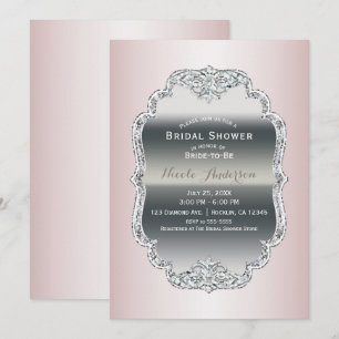 Invitación Rubor Rosa y Diamante Plateado Brillo Glamour Vint