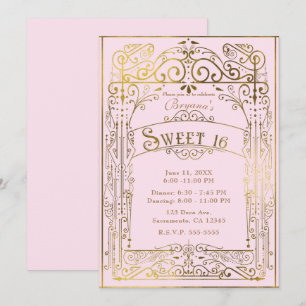 Invitación Rubor Rosa y Dorado Antiguo Deco Victoriano Dulces