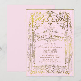 Invitación Rubor Rosa y Dorado Baby Shower Vintage Victoriano