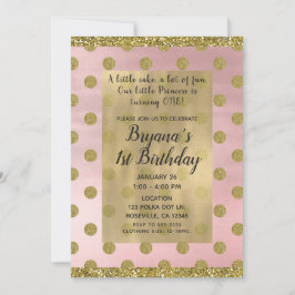 Invitación Rubor Rosa y Lunares de Brillo Dorado Cumpleaños 1