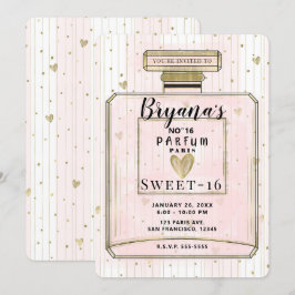 Invitación Rubor Rosa y Oro París Perfume Dulces 16 Cumpleaño