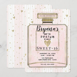 Invitación Rubor Rosa y Oro París Perfume Dulces 16 Cumpleaño