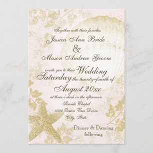 Invitación Rubor rosado de color rosa de la vintage costera