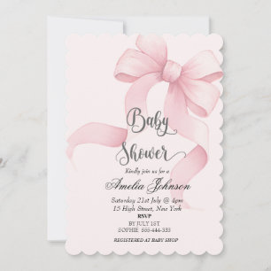 Invitación Rubor rosado y Bow Coquette Baby Shower