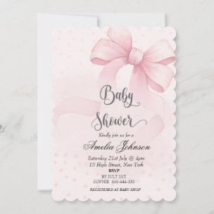 Invitación Rubor rosado y Bow Coquette Baby Shower
