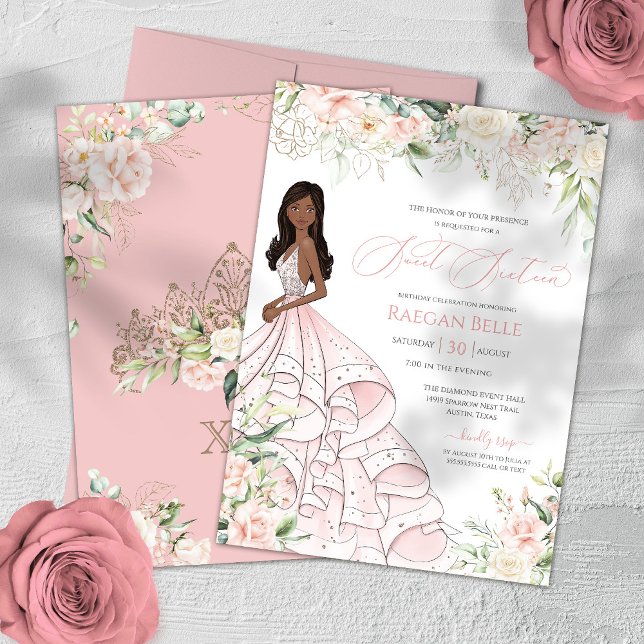 Invitación Rubor Rosas Blancas Rosa Elegante Glam Sweet Dieci (Subido por el creador)