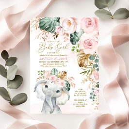 Invitación Rubor Rosas Elephant Sweet Baby Girl Baby Shower
