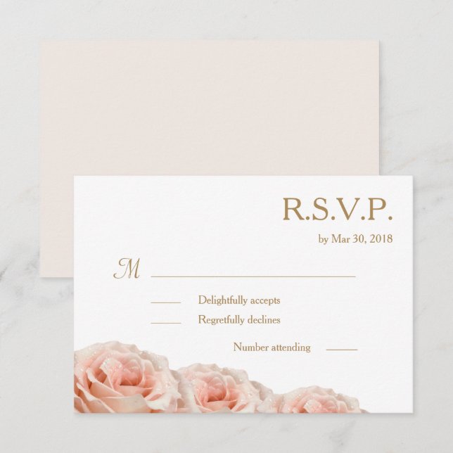 Invitación Rubor Rosas Rosadas con Rocío Floral Blanca Boda R (Anverso / Reverso)