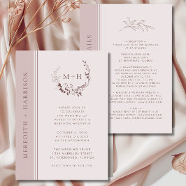 Invitación Rubor Rose Gold Monograma Todo en Uno Boda