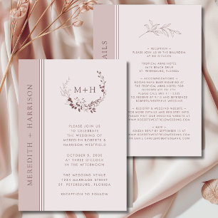 Invitación Rubor Rose Gold Monograma Todo en Uno Boda