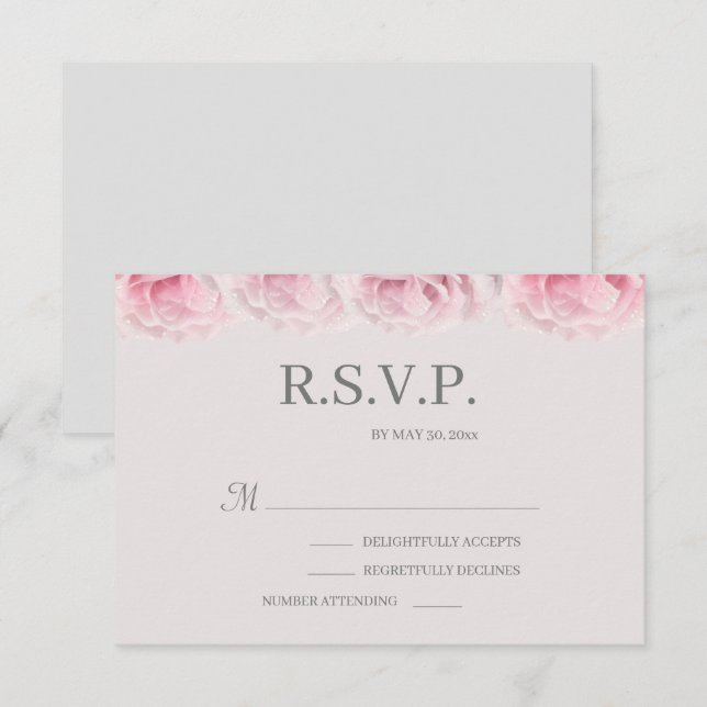 Invitación Rubor Roses Rosa Gray Elegant Floral Wedding RSVP (Anverso / Reverso)
